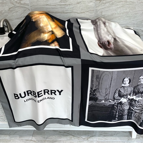 Authentic BURBERRY Silk Montage Print Large Square Scarf Monochrome. - Picture 8 of 10